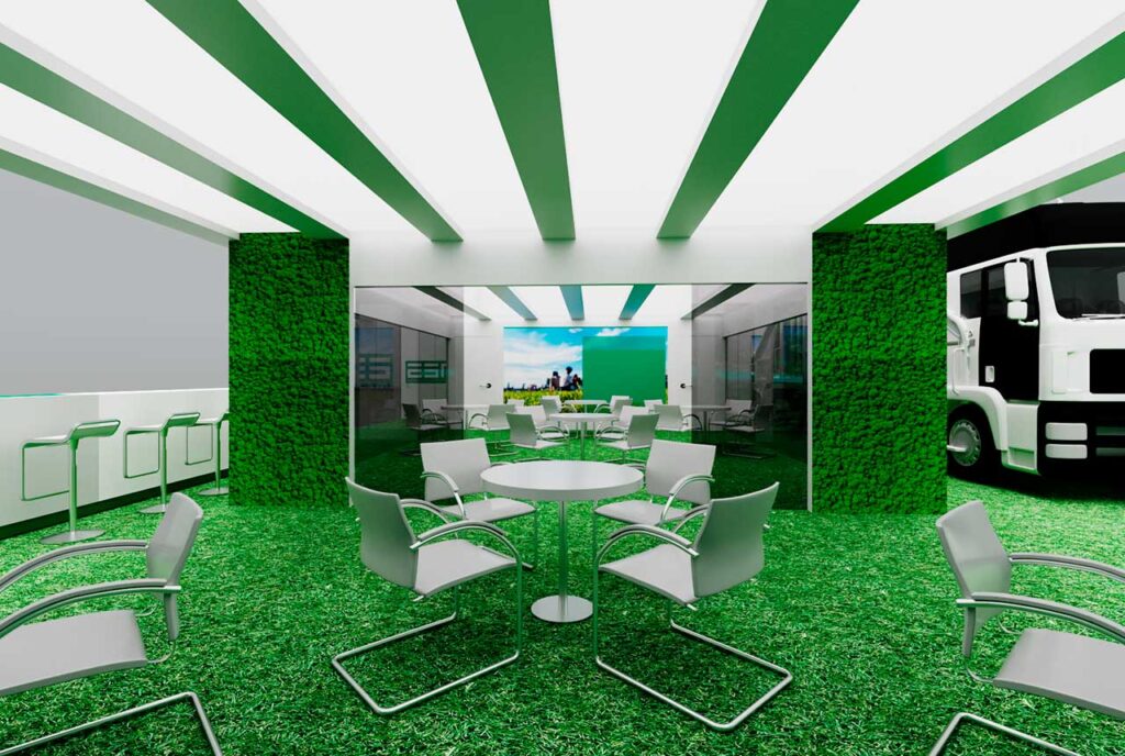 stand de feria para una empresa de medios de transporte