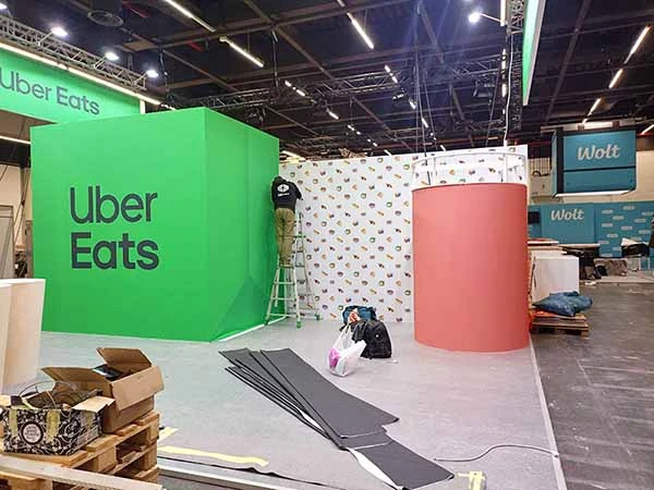 Graphics and finishes prepared for a custom exhibition stand