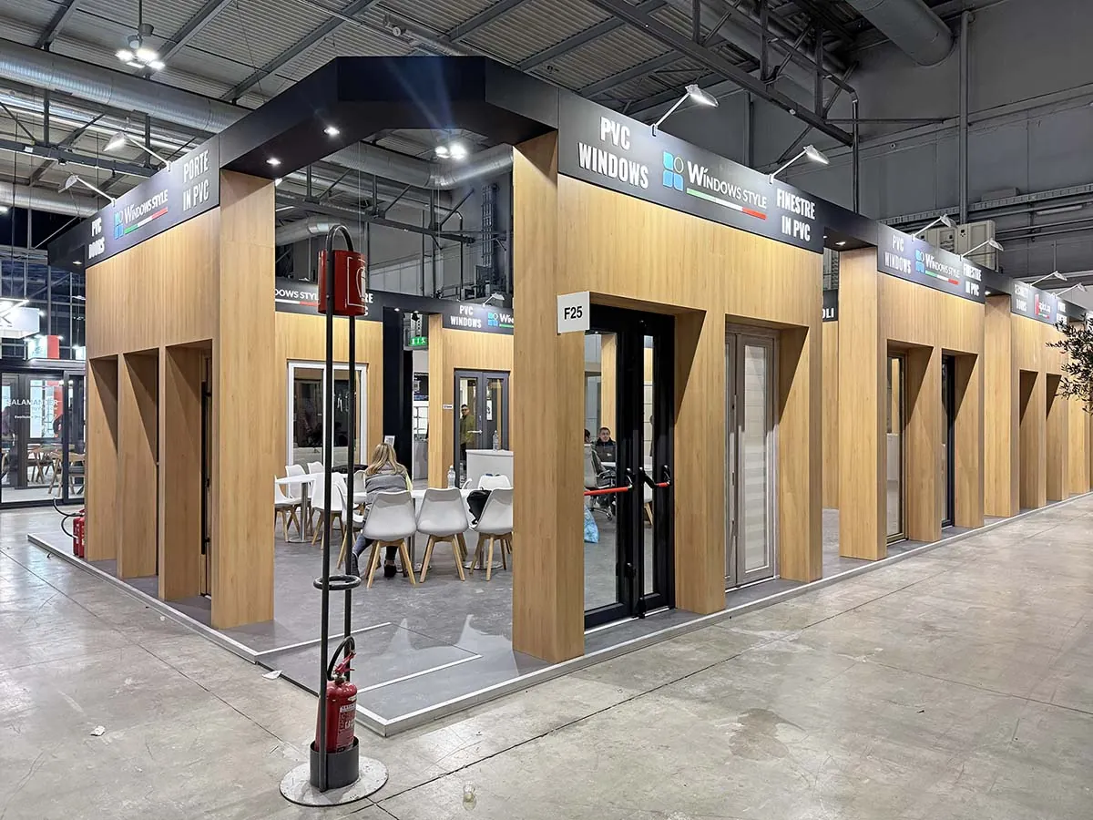 Open-sided custom exhibition stand built by ESBAU
