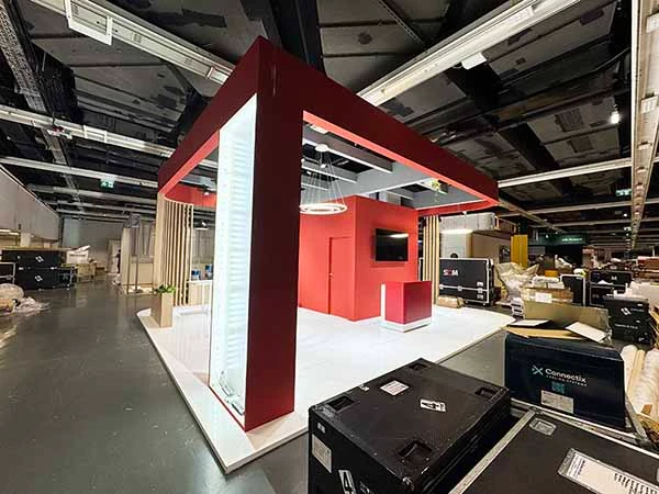 Exhibition stand elements packed for transport